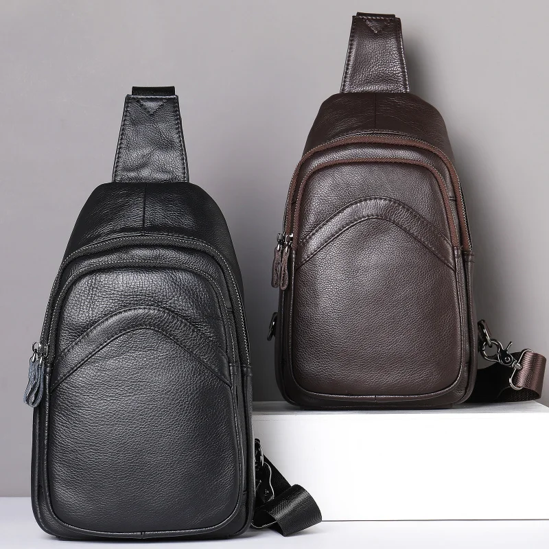 Men's High-end Chest Bag - Leather Chest Bag for Men - Fine Cowhide Fashion Sports Single Shoulder Crossbody Bag