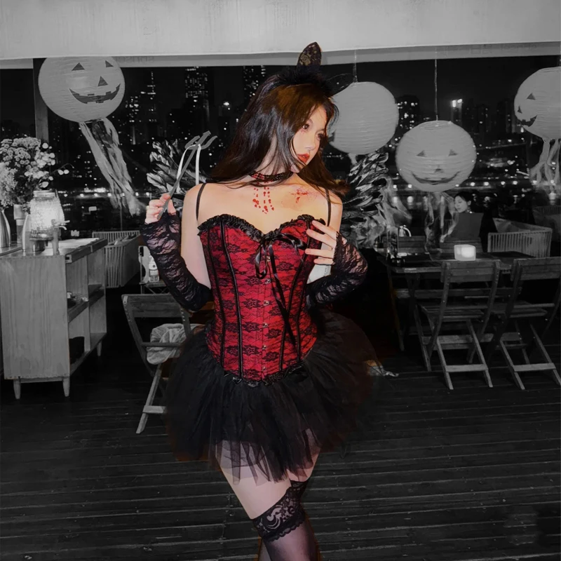 Sexy Medieval Gothic Corset For Halloween Cosplay Costumes For Women Vintage Lingerie Bodysuit Dark Angel Witch Princess Goddess