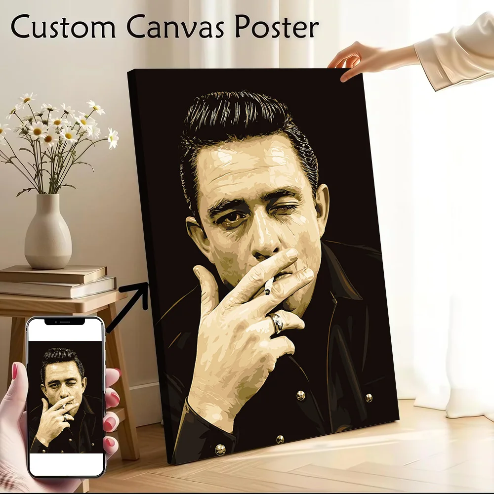Johnny Cash Smoking Canvas Print Perfect Gift for Fans Lovers Personalized Wall Art Poster for Modern Home Decoration Ornaments