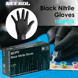 100PCS Black Nitrile Gloves Thickened Disposable Gloves for Cleaning Hairdressing Waterproof Dishwashing Tattoo Gloves