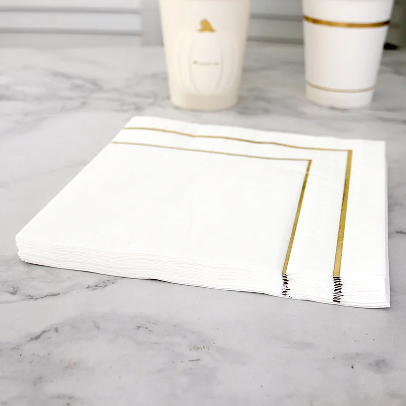 Table Paper Napkins Elegant Tissue  Beautiful Decor Vintage Towel Party Home White Foil Gold Birthday Wedding