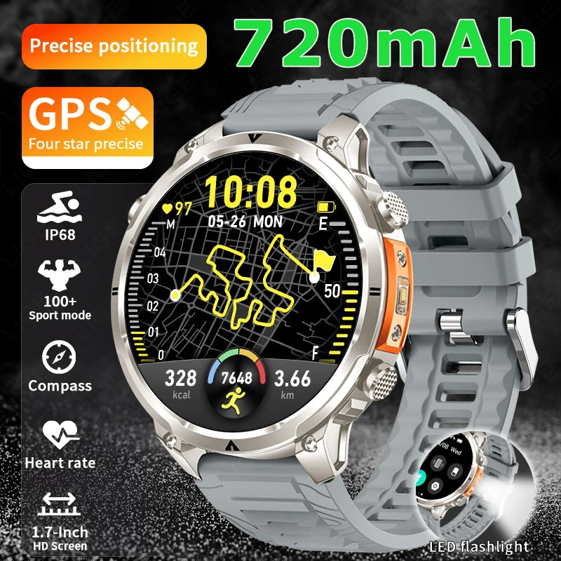 

LIGE Outdoor GPS Sports Tracker 1.7" Big Screen Smart Watches 720mAh Battery Bluetooth Call Waterproof Health Monitor Smartwatch