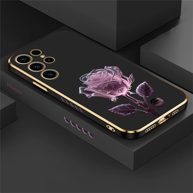 S24 Luxury Rose Flower Plants Case dla Samsung Galaxy S23 Ultra S22 S21 Plus S20 fe S10 Silicone Soft Shockproof Cover Coque