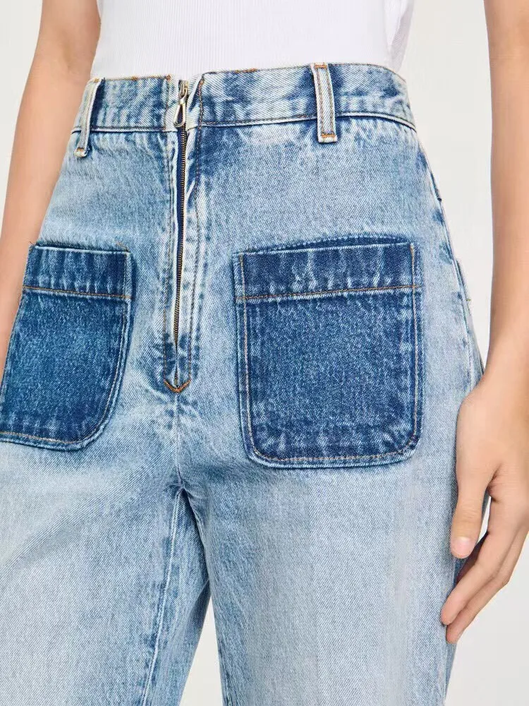 Pantaloni in denim a gamba dritta alla moda da donna personalizzati di fascia alta