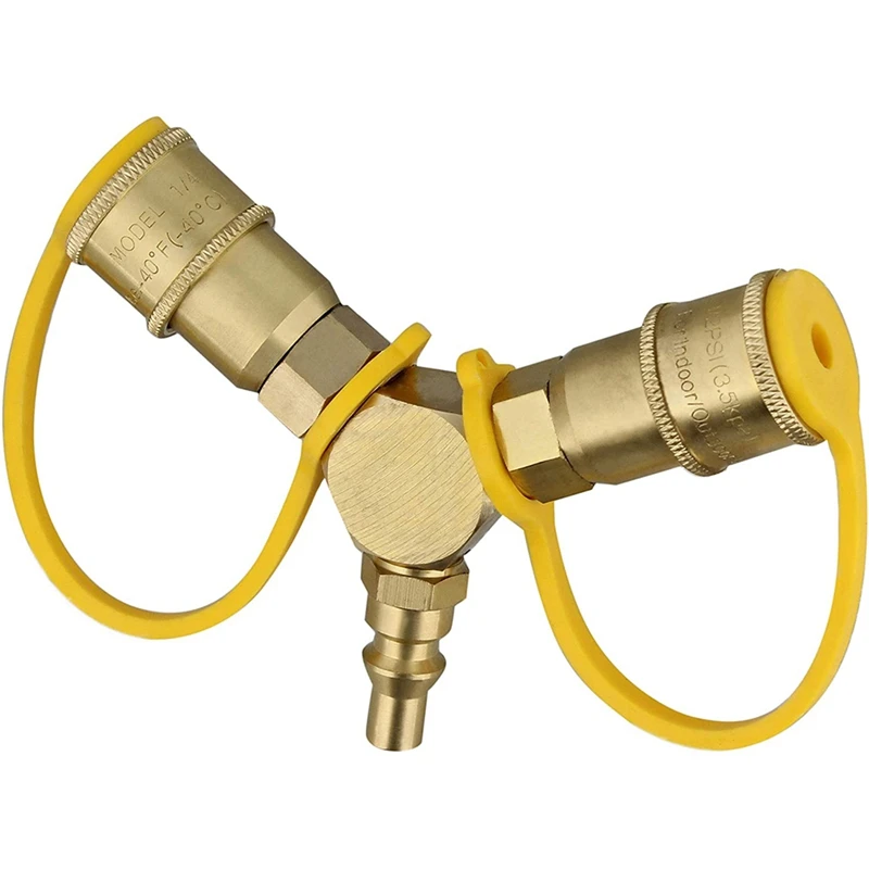 HOT-1/4In Propane Tank Adapters LP Gas Line Splitter 2 Way Hose Tee Y Propane Splitter - 2 Propane Quick Connect Ends