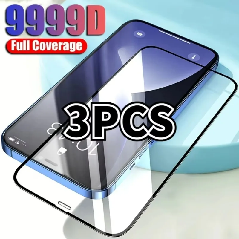 

3PCS Full Cover Tempered Glass For iphone 14 Pro Max 12 13 Mini 11 Pro 15 Screen Protectors For IPhone 7 Plus 8 XR XS Max Glass