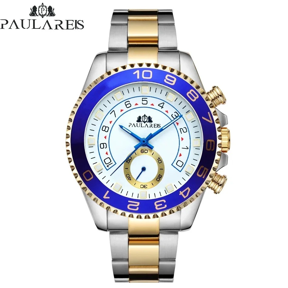 Automatic Mens Watch Self Wind Mechanical Stainless Steel Strap Casual Yellow Gold Silver Blue Bezel Master Business Watches