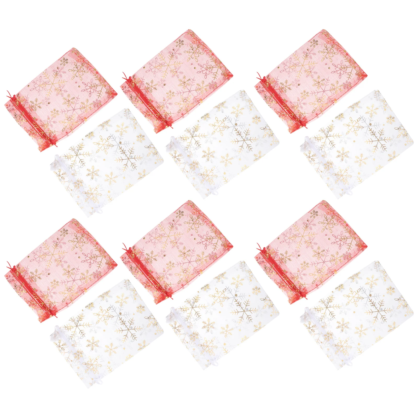 

50pcs Transparent Organza Bags Christmas Snowflake Drawstring Pouches For Jewelry Candy Wedding Party Favor Packaging Red White