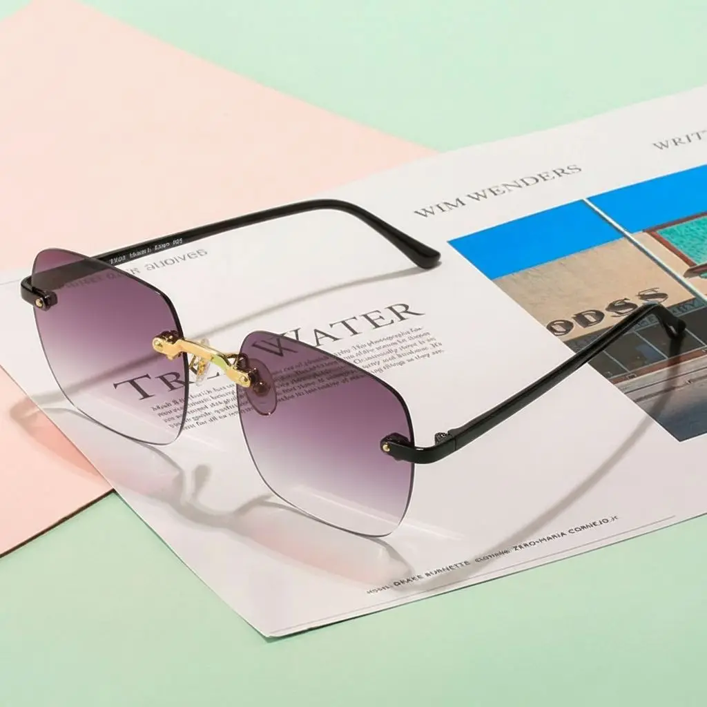 

Fashion UV400 Rimless Sunglasses Vintage Gradient Sunglasses Women Shades for Summer