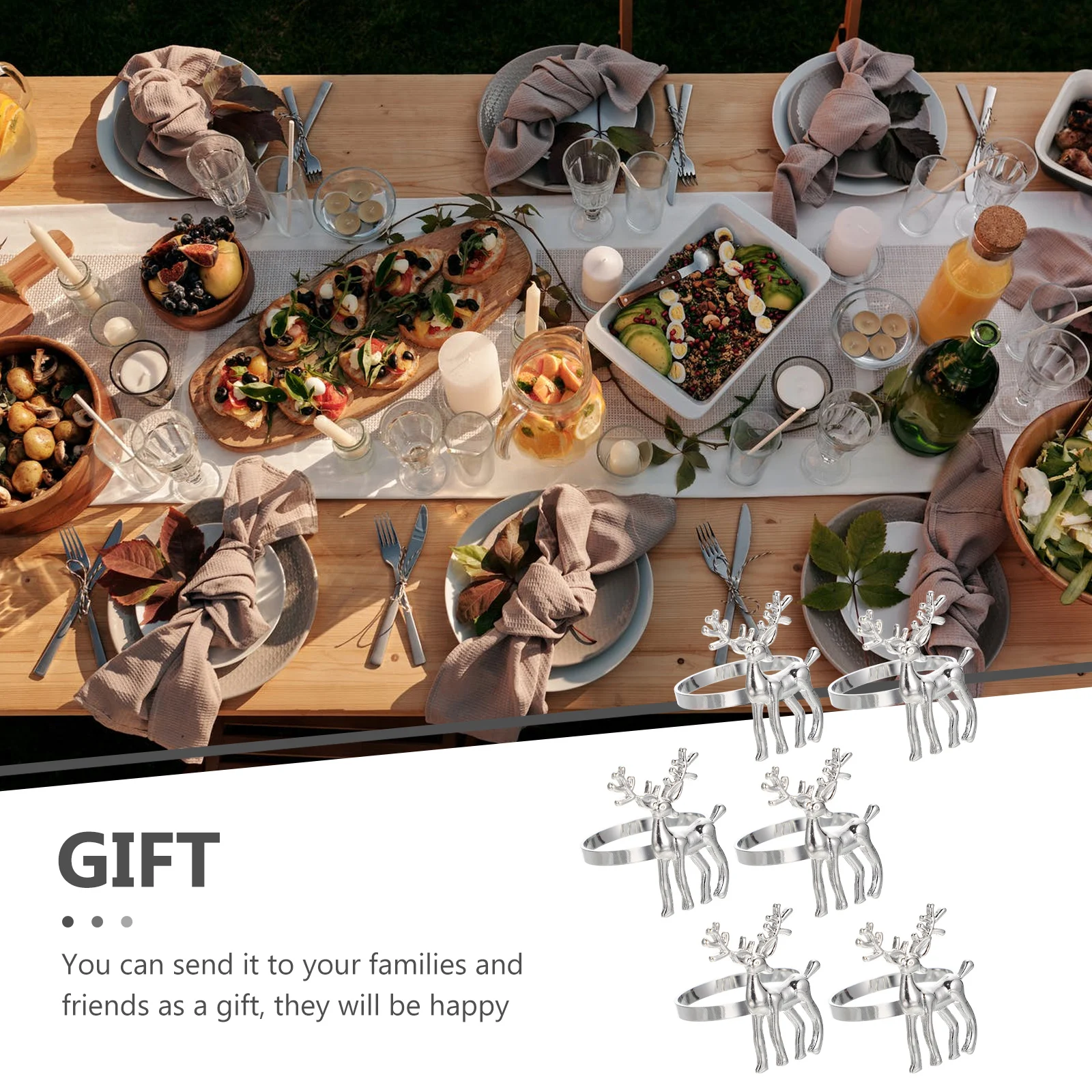 

6pcs Silver Deer Antlers Napkin Rings for Thanksgiving Christmas Party Decorative Alloy Material Durability Elegant Table