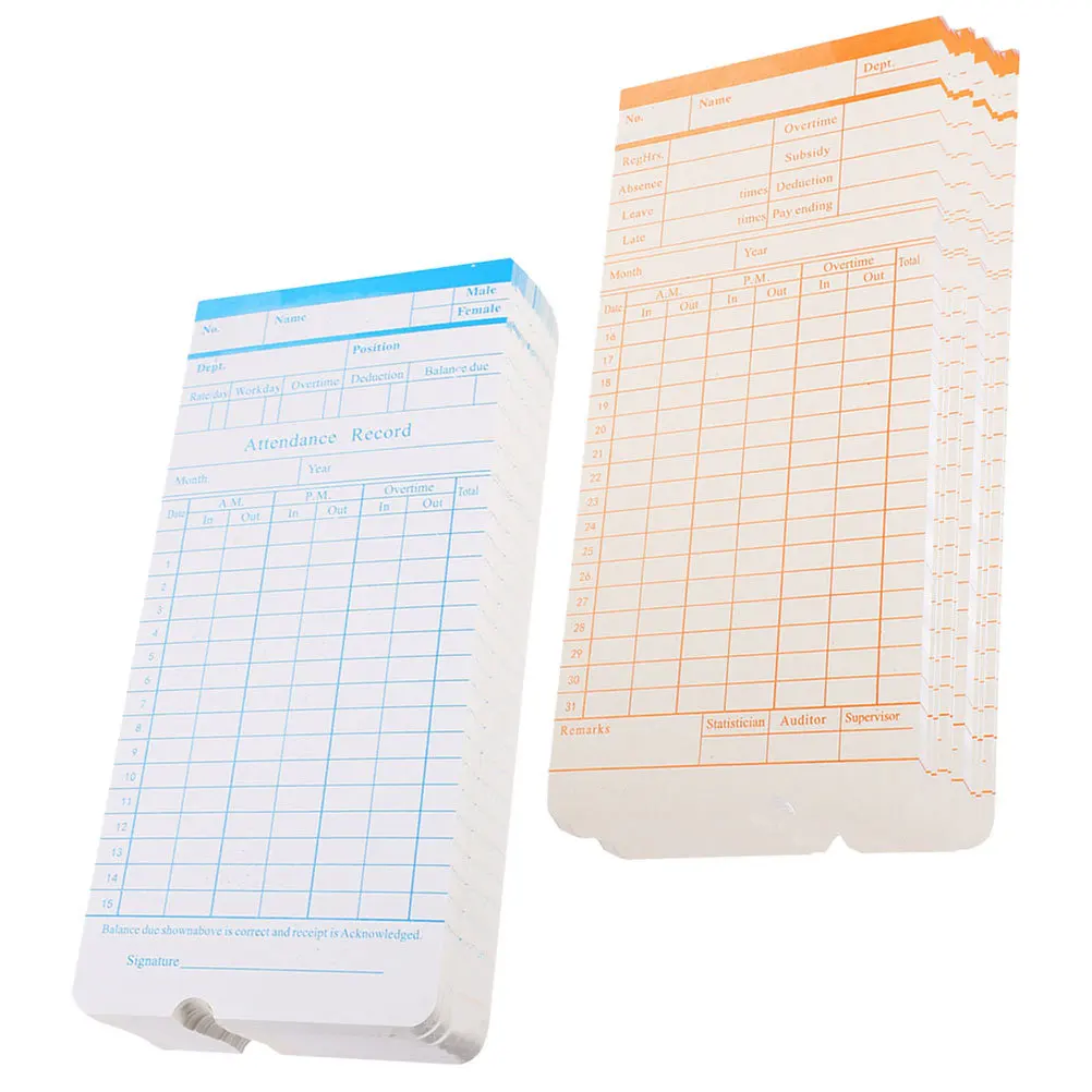

2pcs Time Cards Paper Double-Sided Attendance Recording Sheets For Office Factory Warehouse Employee Shift Tracking English