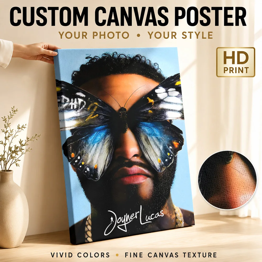 Joyner Lucas ADHD 2 Album Framed Canvas Print Customized Photo Detailed Illustration Wall Art For Record Shop Listening Area