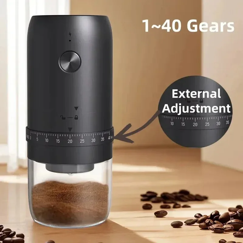 

2026 Portable USB Electric Coffee Bean Grinder 40 Gears External Adjustable Rechargeable Grinders Household Mini Coffee Machine