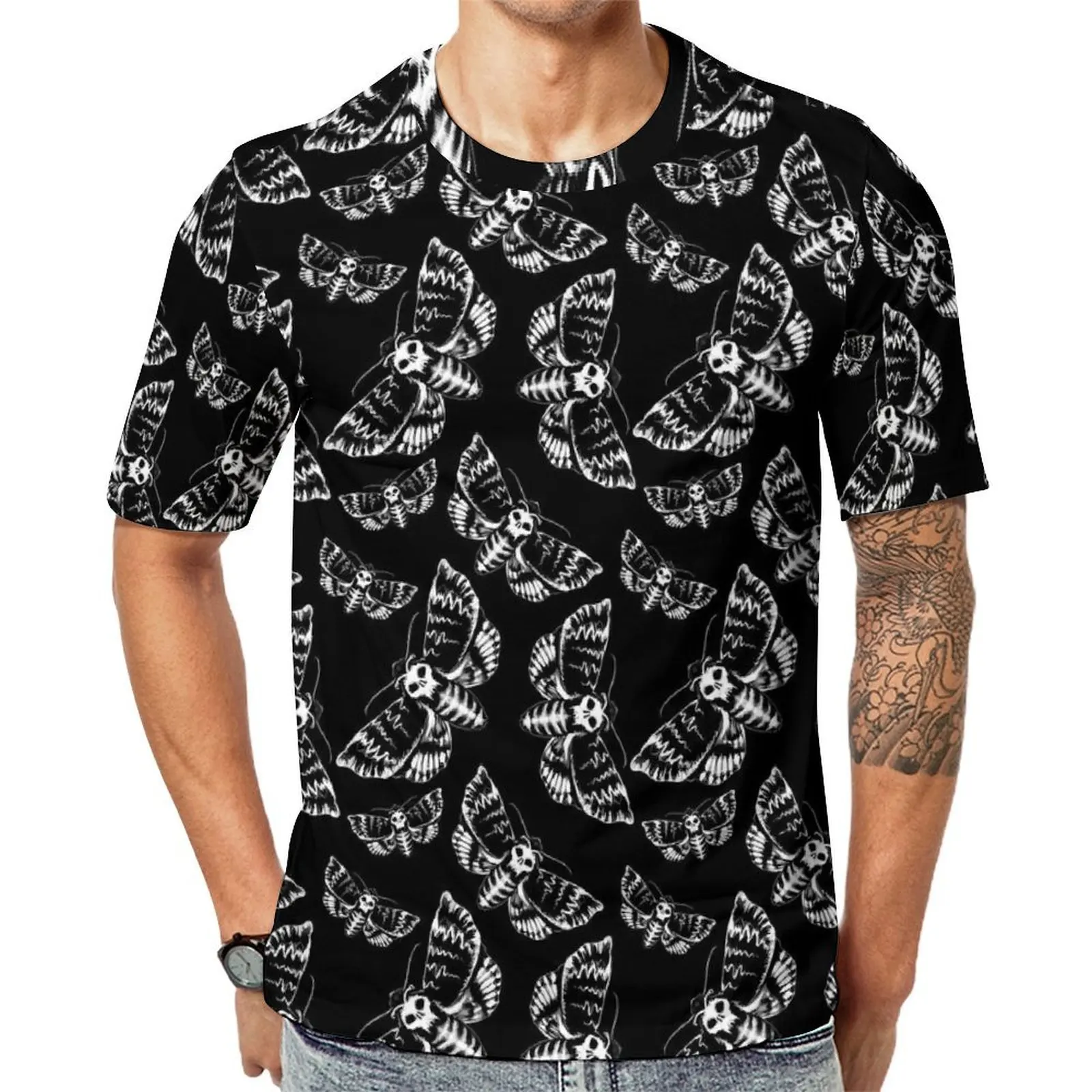 Gothic Print T-Shirt For Couple White Death Head Moth O Neck T-Shirts Summer Novelty Clothing Short Sleeve Casual Oversized Tees