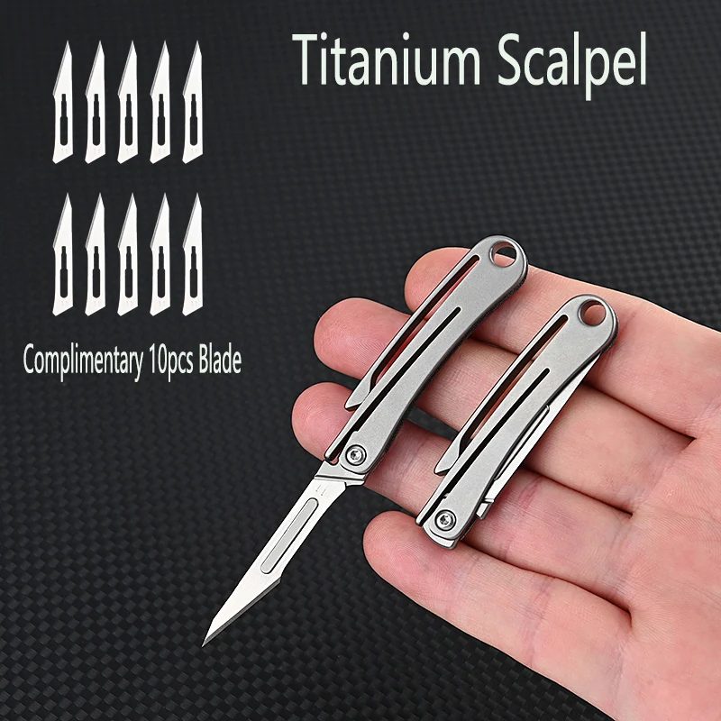 New Portable Titanium Folding Scalpel Medical Folding Knife EDC Outdoor Detachable Pocket Knife with 10 Replaceable Blades