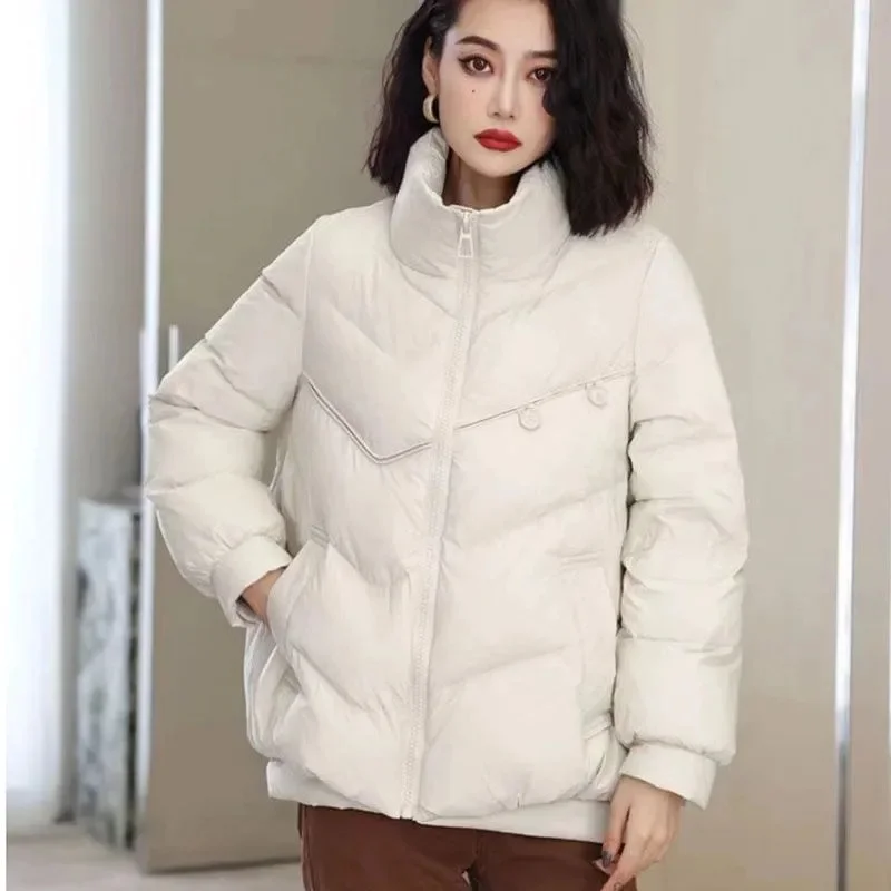 Manteau matelassé en coton à deux boutons pour femmes, parkas à col montant pour femmes, vêtements d'extérieur coréens pour femmes, veste à manches longues, haut bouffant, hiver, 2024