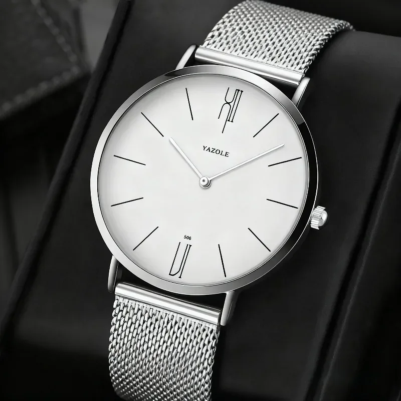 Simple Ultra‑Thin Men Watch Classic Round Dial Mesh Band Analog Quartz Wristwatch Fashion Business Male Watch Gift Montre Homme