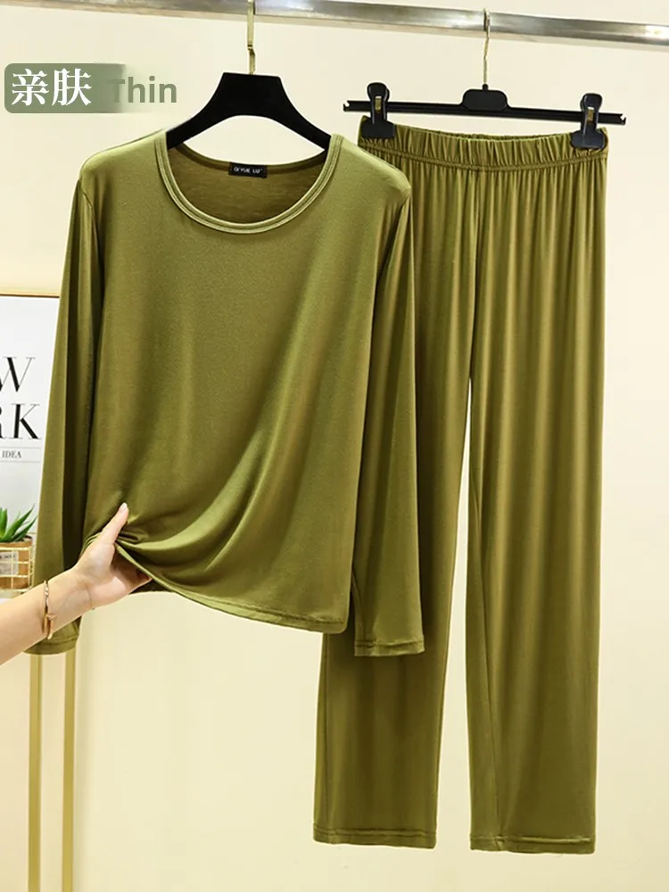 Modal Long Sleeve Sleepwear Set Women's Spring Autumn Thin Casual Loose Wide Leg Pants Home Clothes Comfortable Underwear