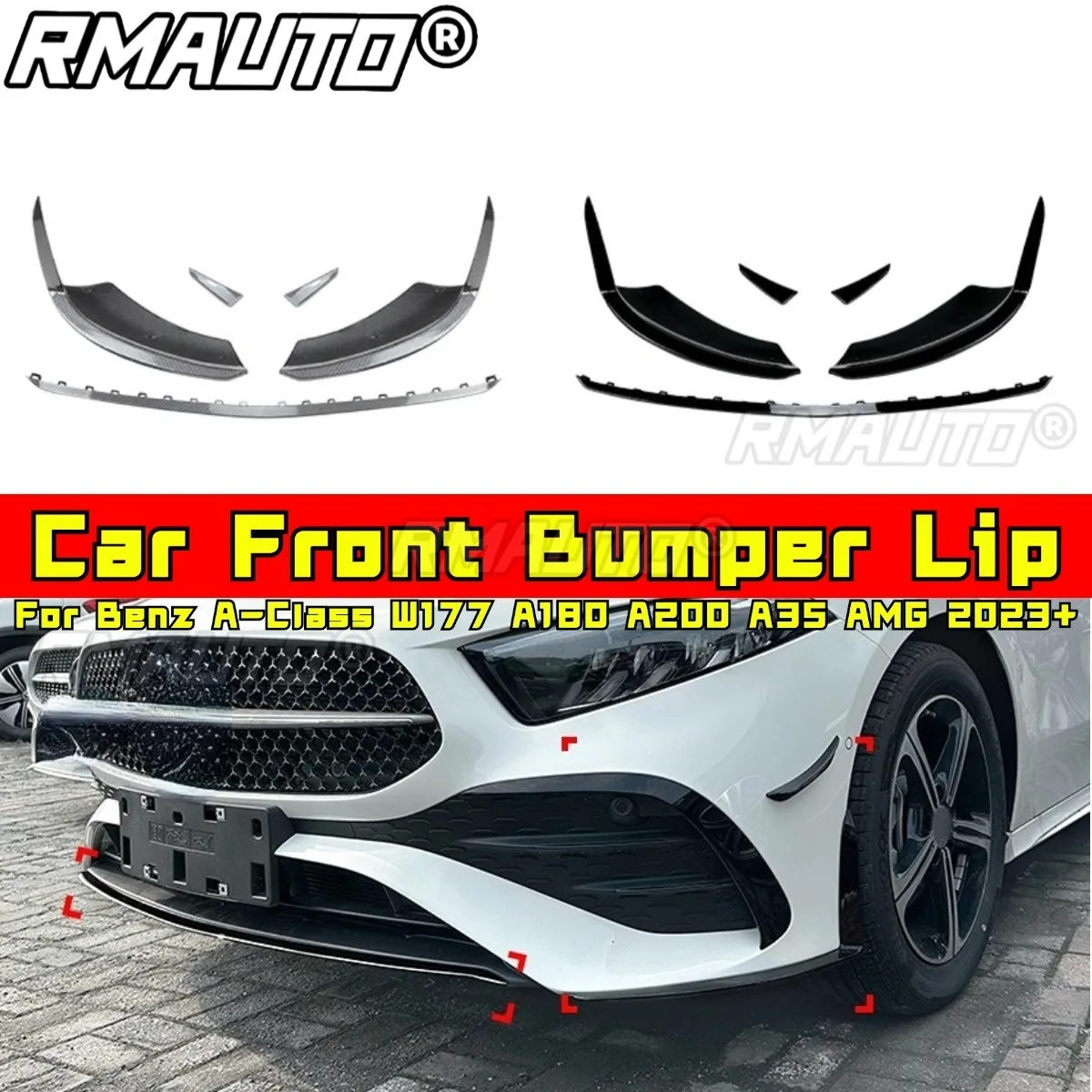 

Car Front Bumper Lip For Benz A-Class W177 A180 A200 A35 AMG 2023+ Modification Part Diffuser Body Kit