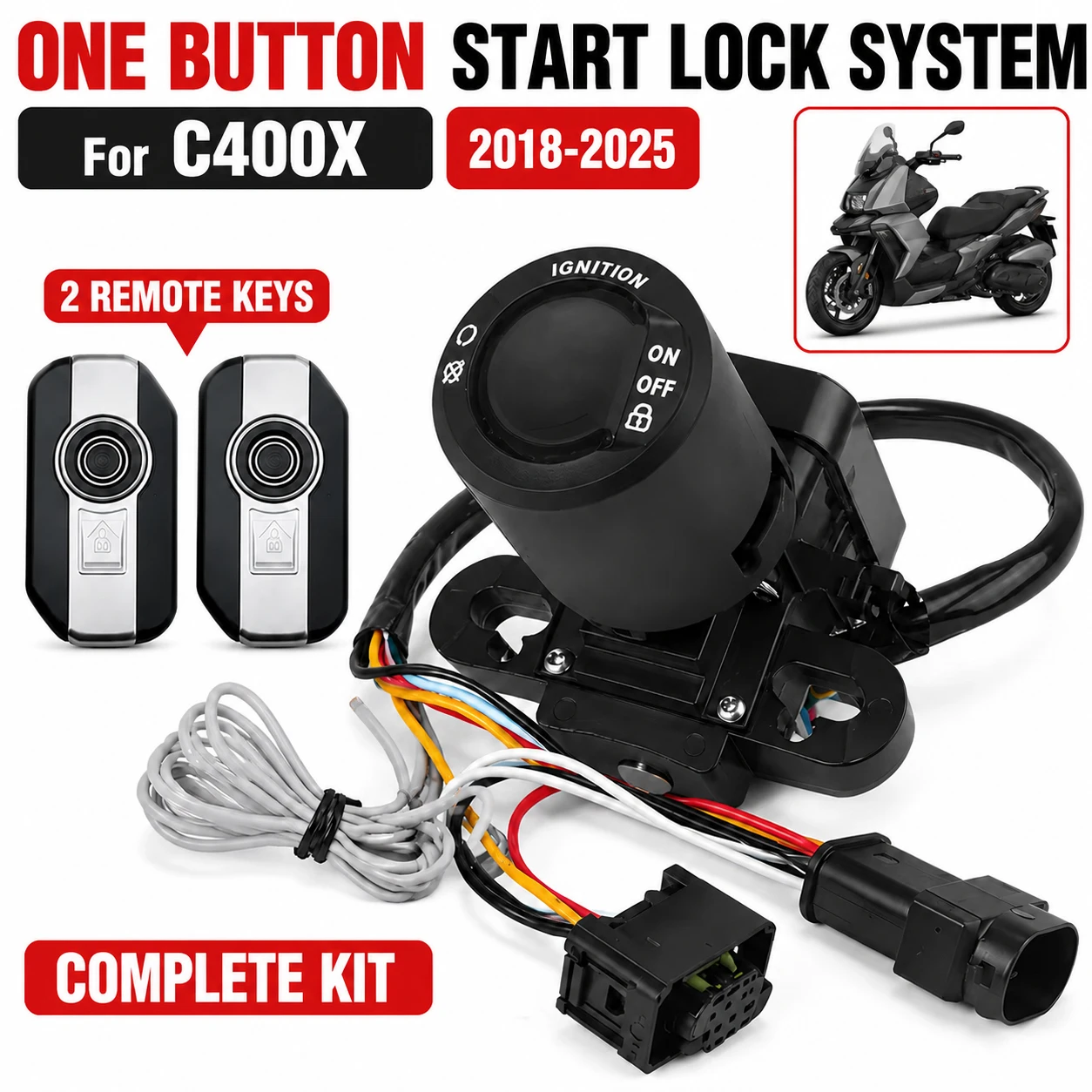 One Button Start Lock System Keyless Smart Ignition Switch Remote Control Without Key For C400X C 400X 2018-2025 Motorcycle Part