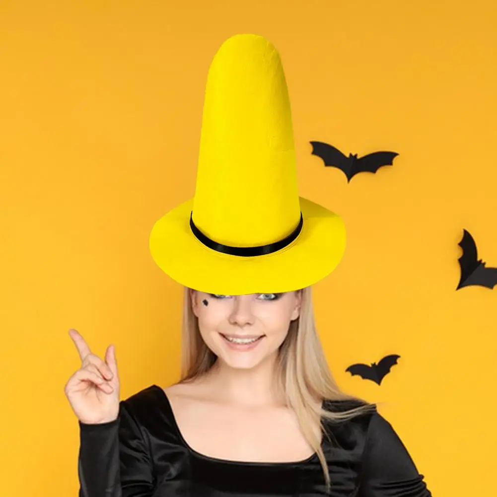 Adjustable Strap Witch Hat Comfortable Halloween Hat Yellow Felt Top Hat for Halloween Costume Party for Trick-or-treating