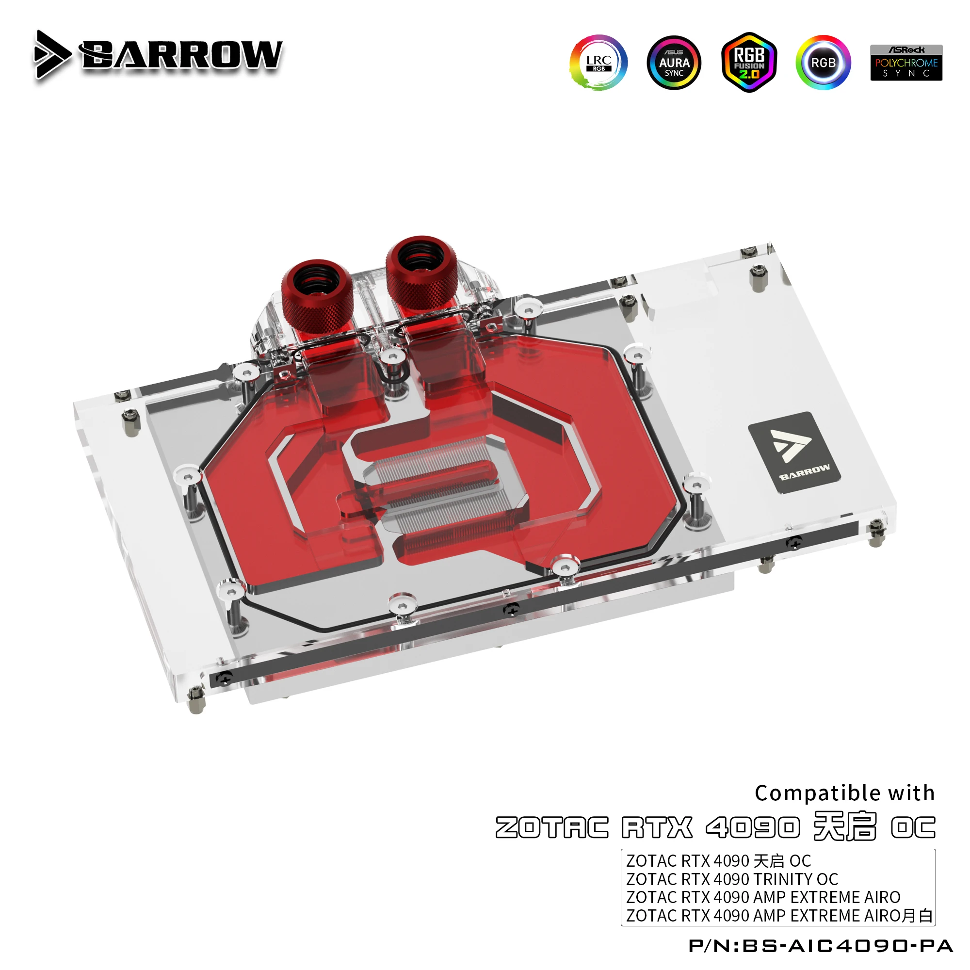 Barrow GPU Water Cooling Block For ZOTAC RTX4090 AMP Extreme AIRO / TRINITY OC Graphics Card Cooler With Backplate,BS-AIC4090-PA