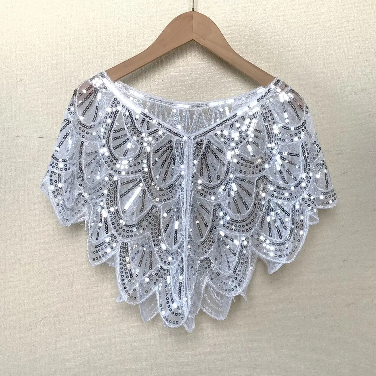 

European and American Women Shawl Mesh Top with Sequins, Short Fashion, Shoulder Cover, Cape Jacket, Summer