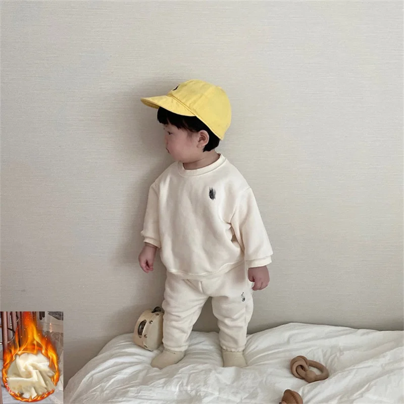 Jungen Sweatshirts Hosen Kinder Anzüge 2 teile/satz Baumwolle 2024 beige Frühling Herbst Baumwolle Trainings anzüge Sport Weihnachts geschenk Kinder Gerinnsel