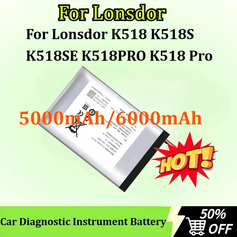 New 5V 5000mAh/6000mAh Car Diagnostic Instrument Battery for Lonsdor K518 K518S K518SE K518PRO K518 Pro Battery