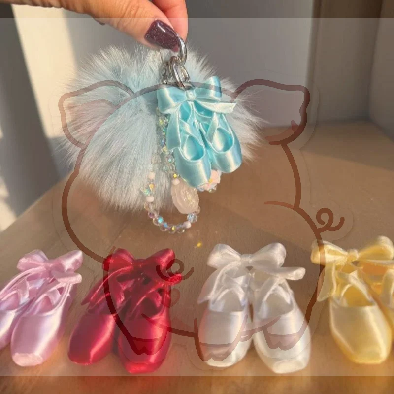 Ballet Shoes Keychain Sweet Bow Strap Charm Scratch-Resistant Unique Pendant for Women Handbag Car Key Bridal Shower Favor