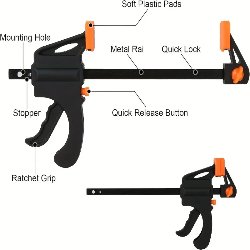 

4/8/10/12 Inch Bar Clamps for Woodworking, Quick Grip Clamps Trigger Clamp One Handed Ratchet Clamp, Mini Small BarClampforCraft