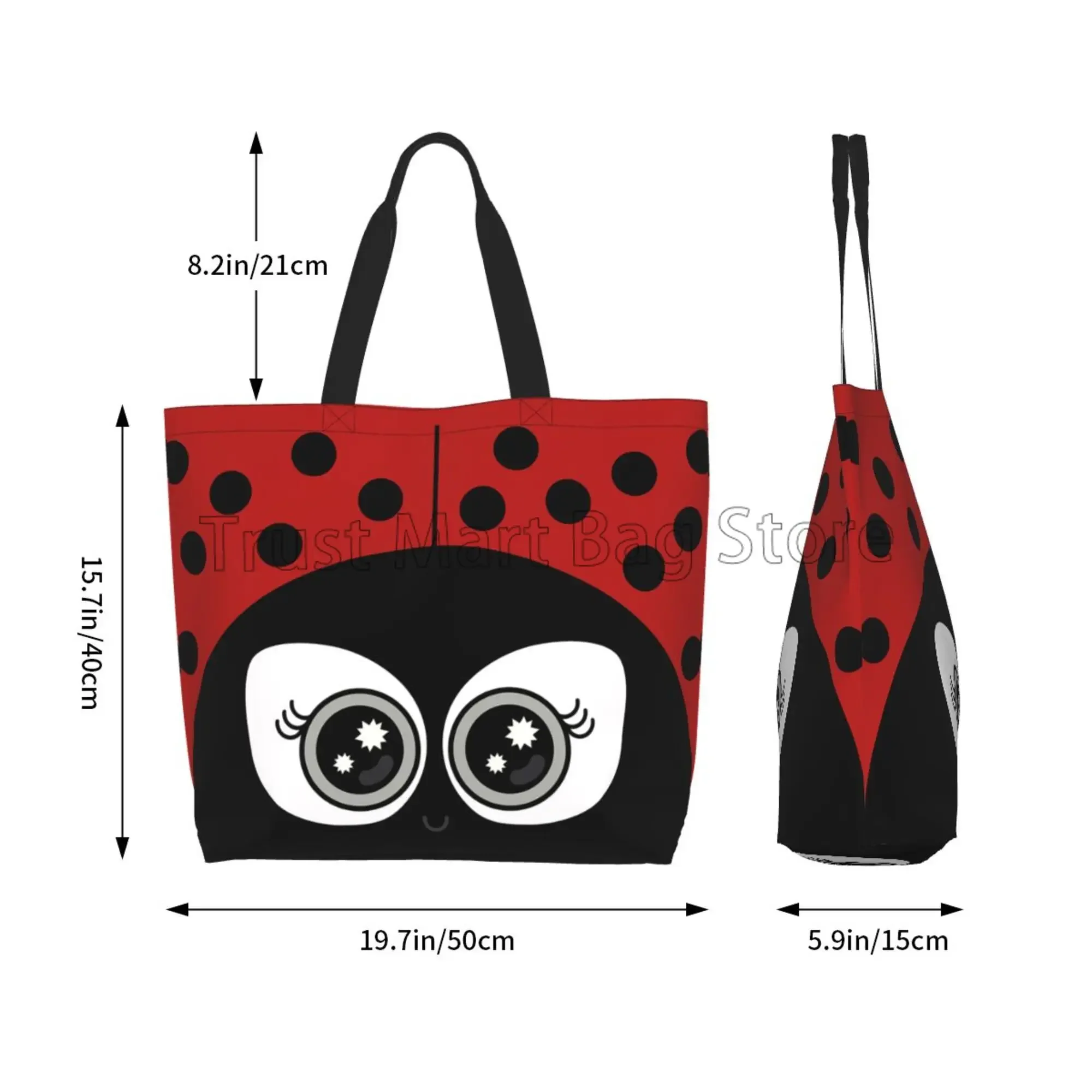 Cute Cartoon Ladybug Tote Bag for Women Beach Bag Portable Waterproof Handbag Reusable Grocery Bags for Travle Gym Shopping