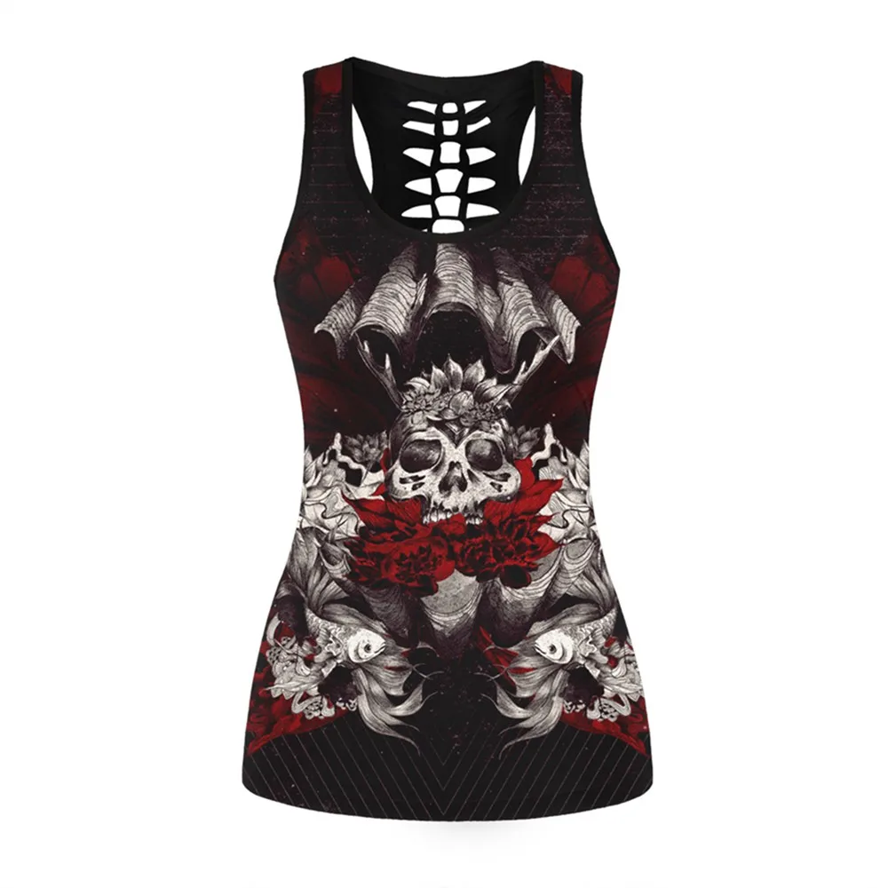 Summer Style Women 3D Cute Cat Printed Black Tank Tops O Neck Sexy Back Hollow Out Sleeveless Shirts Slim Fitness Black Vests