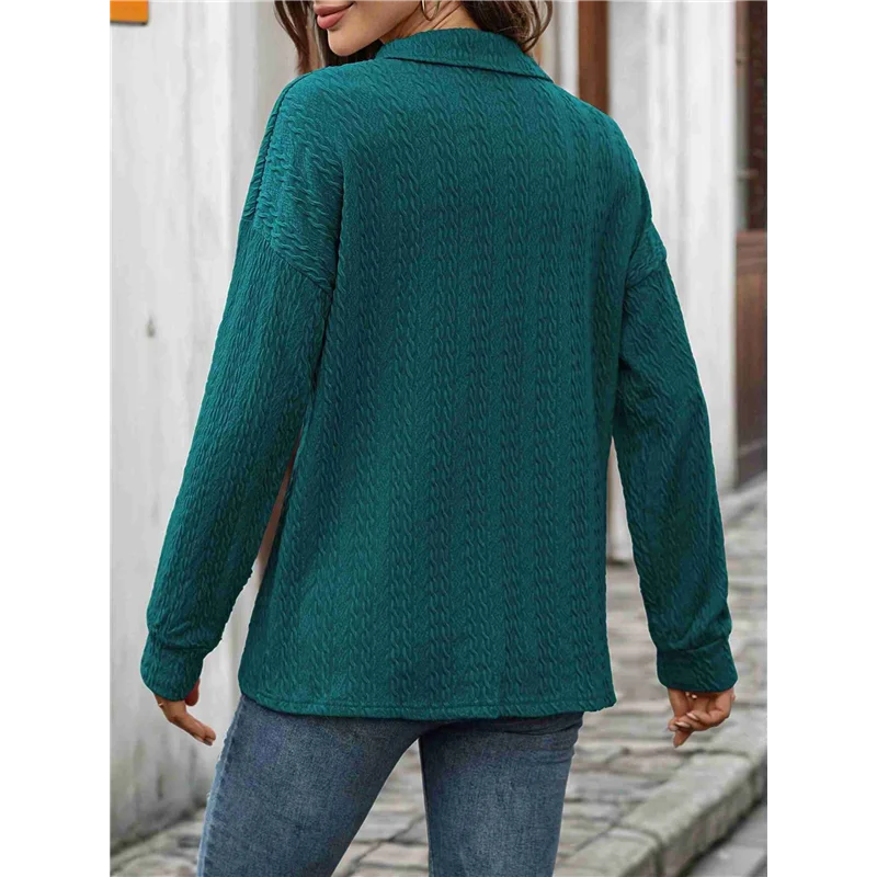 

AOAO-Women's Autumn And Winter Solid Color Lapel Button Loose Long Sleeve Blouses Shirts
