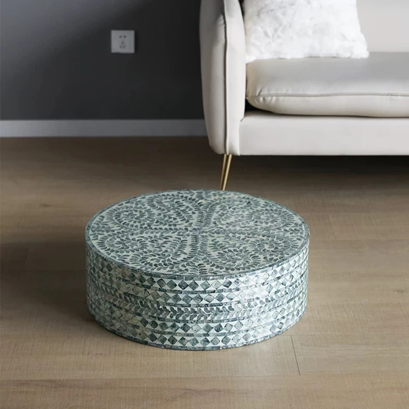 k*-Creative Shell Tea Table,Art Tatami Coffee Table,Retro Round Storage Desk,Living Room Sofa Side Table,Nordic Luxury