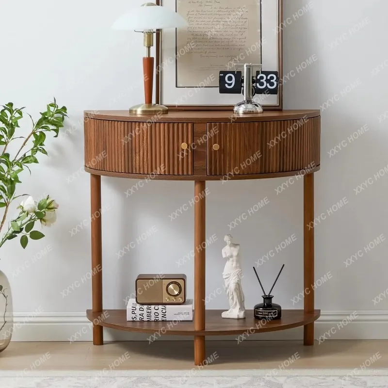 

JYGFluted Half Moon Console Table Storage Solid Wood Legs Narrow Entryway Living Room Hallway Foyer, Customized FT