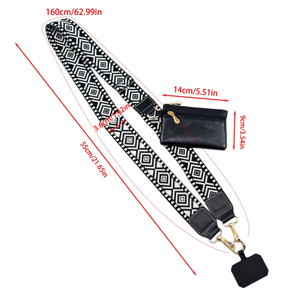 Adjustable Mobile Phone Strap With Zippered Wallet Anti-lost Crossbody Cell Phone Lanyard Card Gasket For Women Bag Accessories