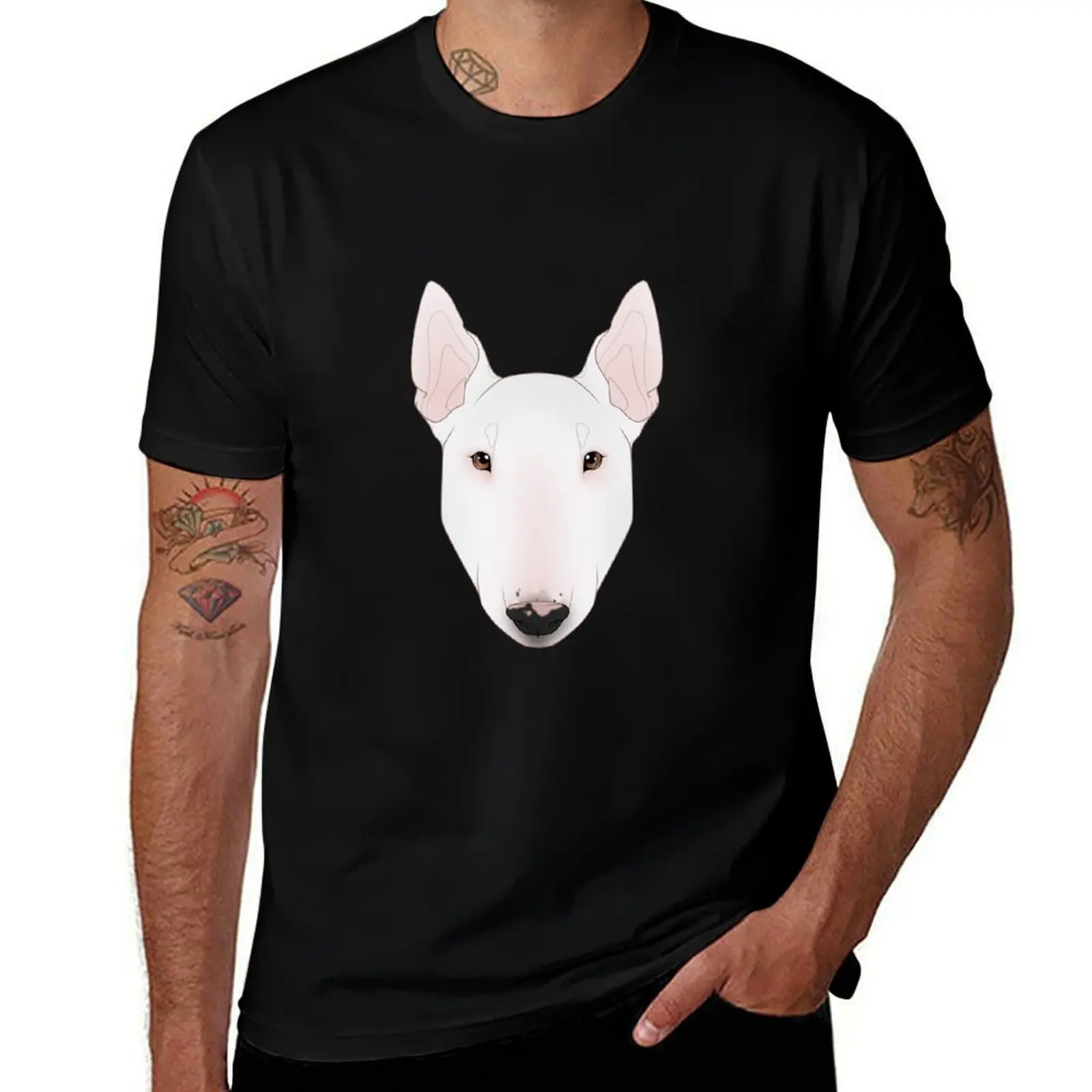 

English Bull Terrier Dog - White T-Shirt man t shirt graphic t shirts cotton 100% T-Shirt