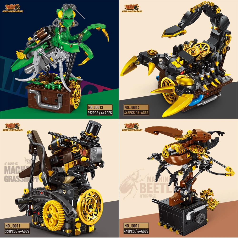 Technical MOC Creative Punk Mechanical Insect Mantis Scorpion Grasshopper Beetle Movable Animals Building Blocks Toys for Boys