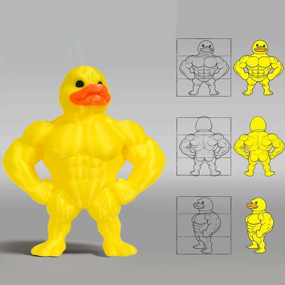

Мышечная маленькая желтая утка, игрушки, забавная статуя стоячей утки, 3D украшение для дома, украшение для рабочего стола, подарок на день рождения для детей