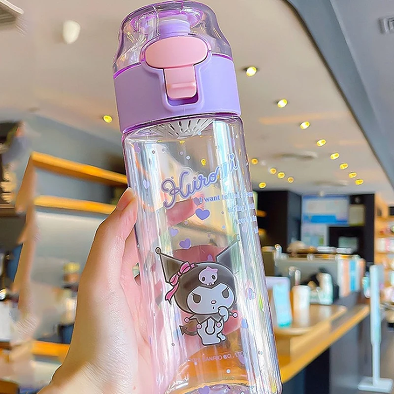 550Ml/18.6Oz Schattige Sanrio Waterbeker Cartoon Flip Top Transparante Waterfles Geschikt Voor Buitensporten Fitness Reizen