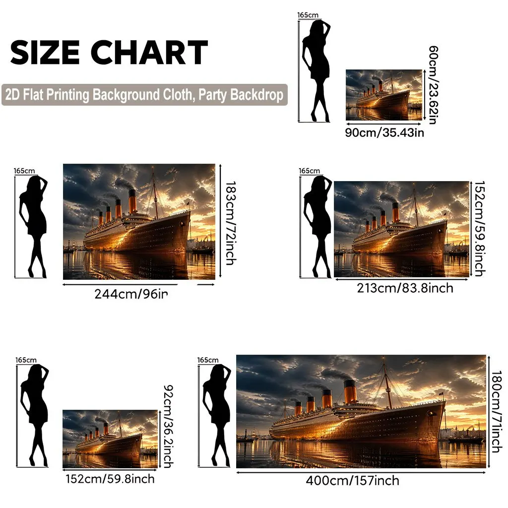Vintage Steamboat Sunset Tapestry Polyester Backdrop Nautical Ocean Liner Wall Decor Party Curtain Home Decoration Canvas Art