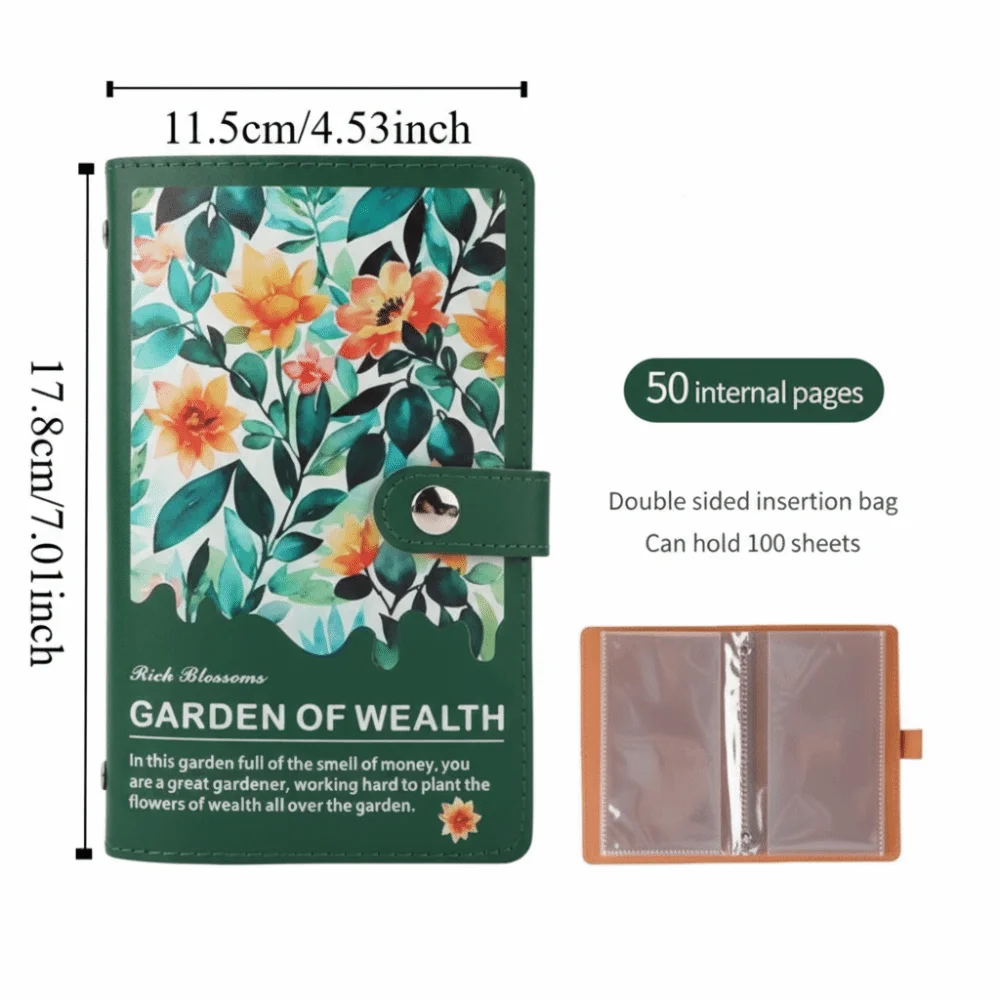 Budget Plan Money Saving Binder Flower Printed Leather Cover Savings Challenge Binder Loose-leaf Reusable Cash Budget Notebook