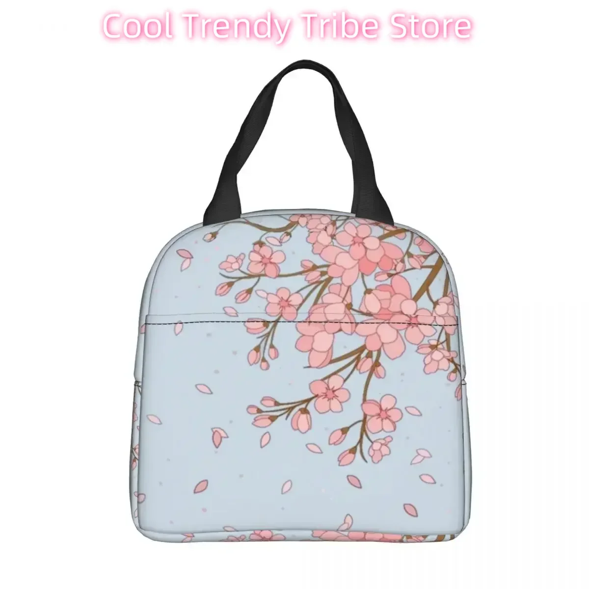 Japanese Cherry Blossom Pink Print Insulated Lunch Bags Leakproof Reusable Thermal Bag Tote Lunch Box Work Food Storage Bags