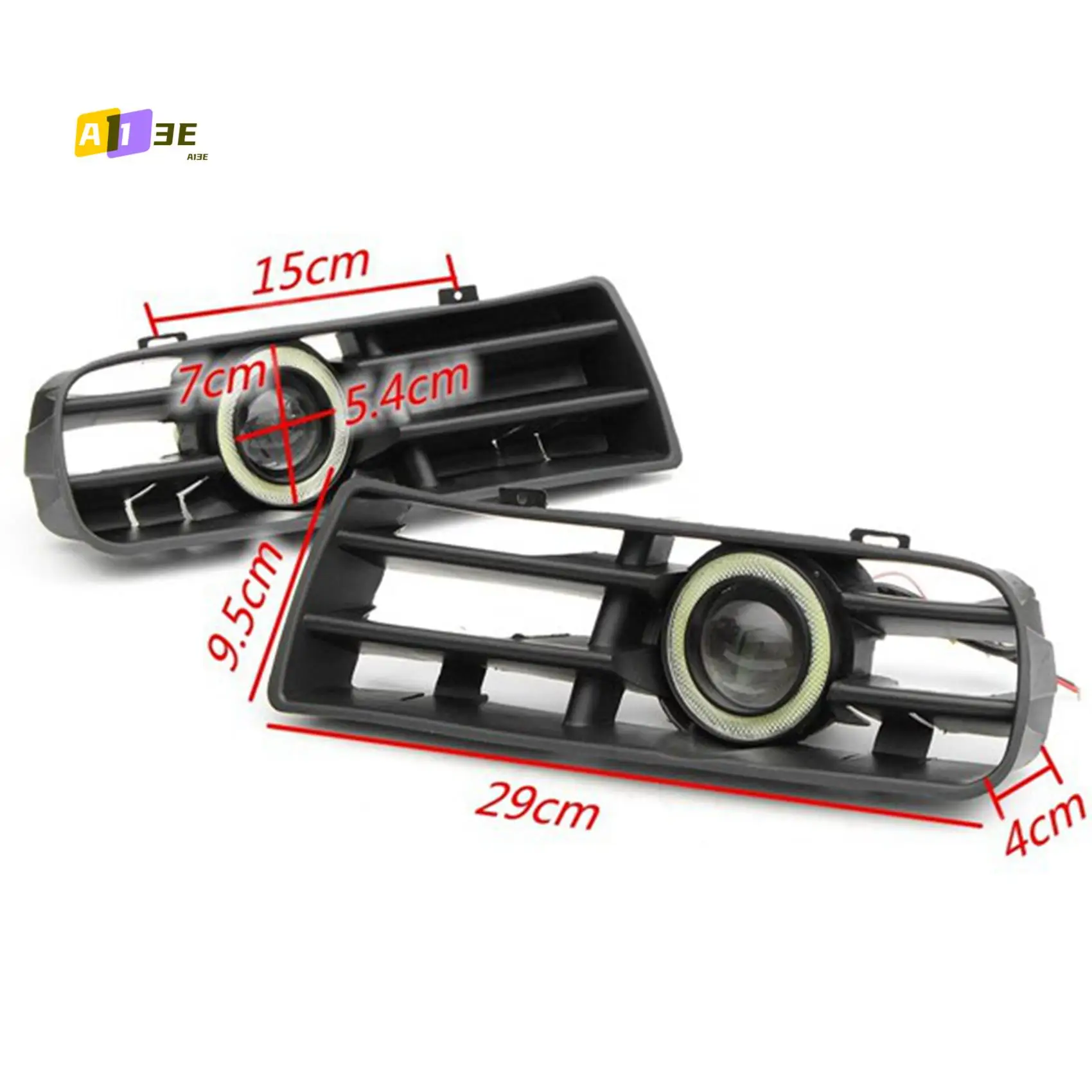 

A03E-Angel Eye Front Fog Light Grille LED Daytime Running Lights Grille With Wire Kit For Golf MK4 1998-2004