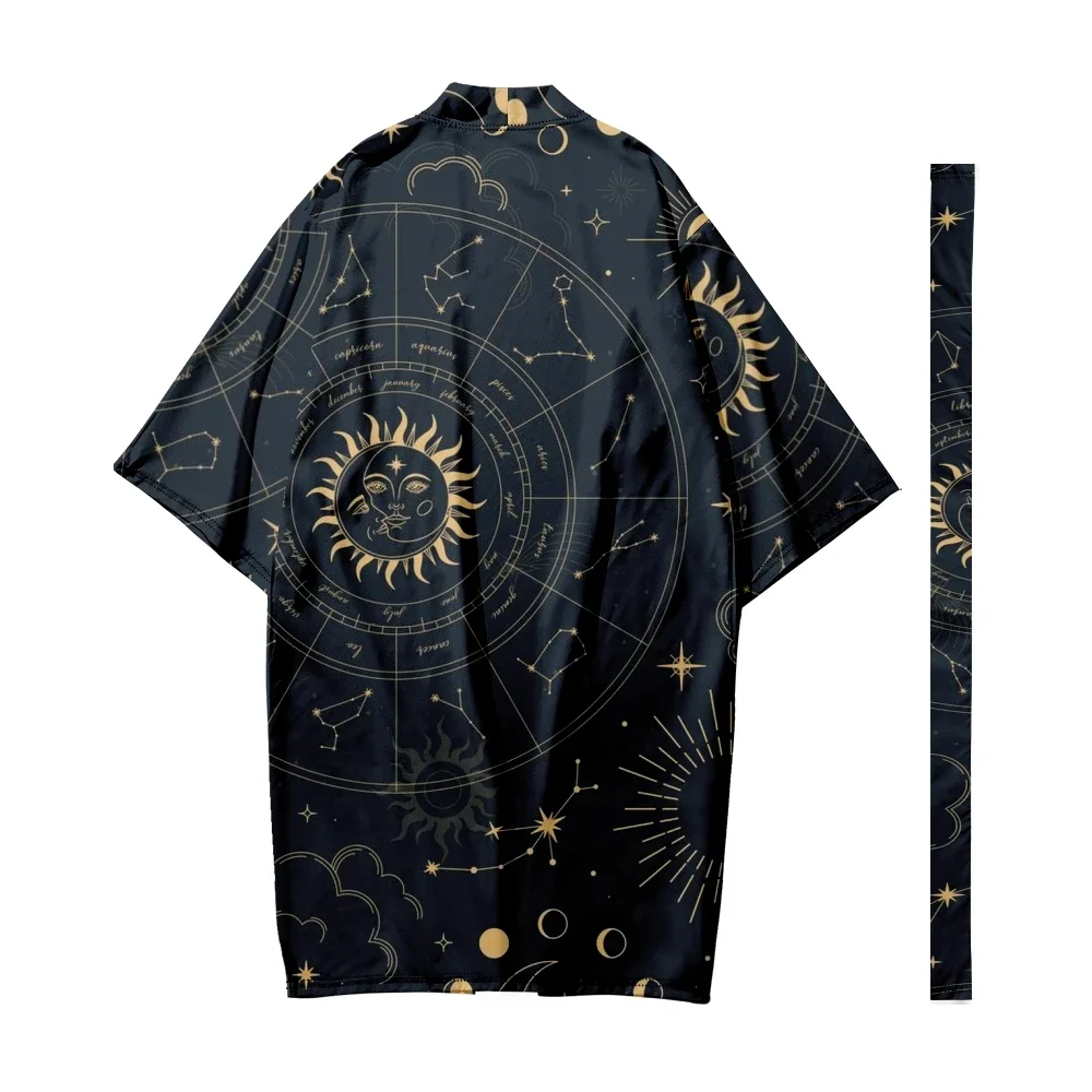 Men's Japanese Long Kimono Cardigan Women Samurai Costume Fashion Kimono Moon Star Space Pattern Kimono Shirt Yukata Jacket