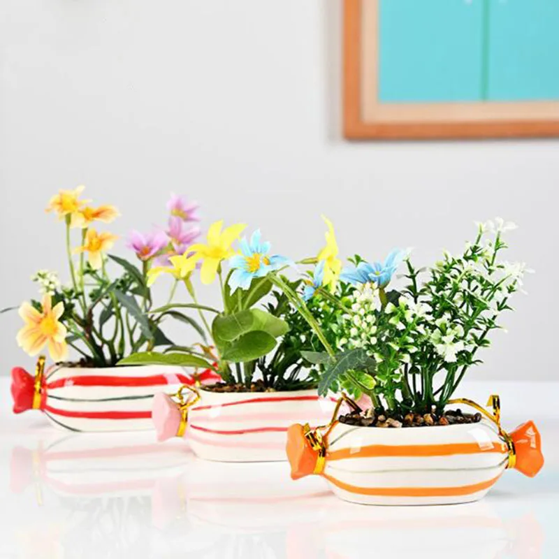 Cartoon Candy Design Ceramic Flowerpot Succulent Plant Pot Bonsai Vase Planter Container Desktop Ornaments Garden Home Decor