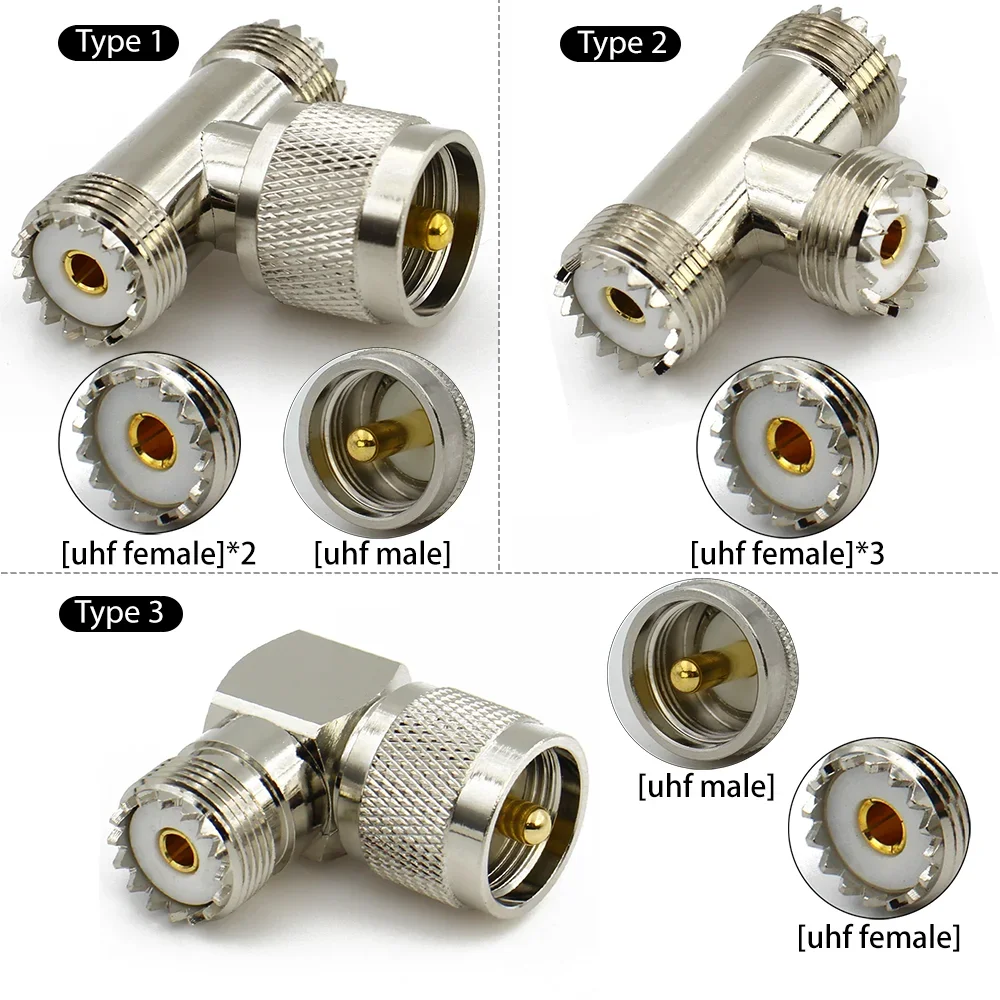 UHF male to Dual 2x UHF Female Right Angle RF Coaxial Adapter PL259 SO239 Plug Jack 3 Way T Connector for FPV Antenna WiFi Radio view 3