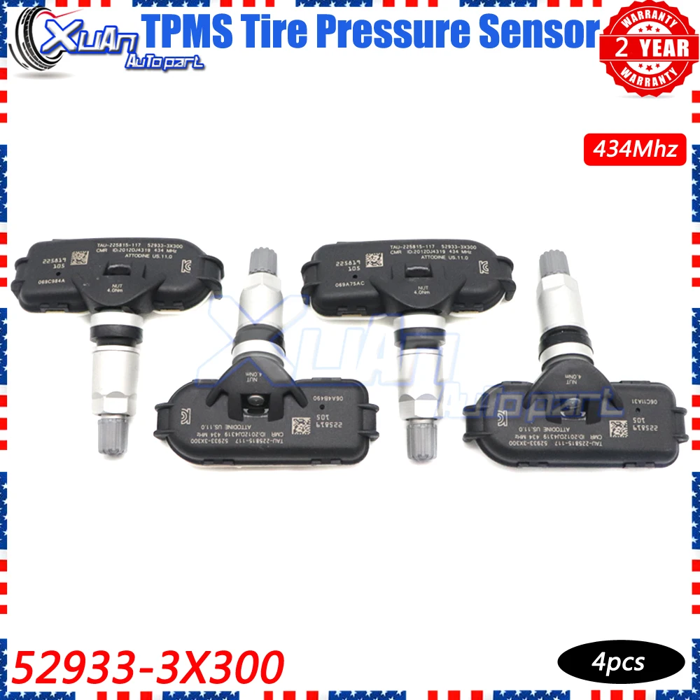 

XUAN 4PCS TPMS Tire Pressure Monitor Sensor 52933-3X300 For Hyundai I30 I35 Elantra Kia K3 RIO 434MHZ 529333X300 52933-4V000