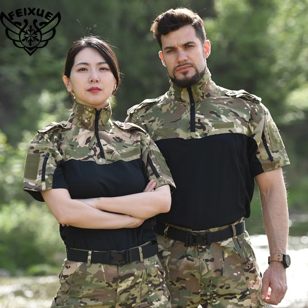 

Airsoft Climbing Shirt Camouflage Short Sleeve Hiking Tactical T-shirt Safari Men Working Clothing Combat Shirts Hunting Tee